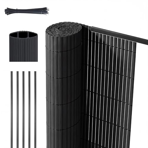 Sekey PVC Sichtschutzmatte mit Abdeckprofil & Kabelbindern - 90x300cm Doppelte Verstärkung Innen Balkon Sichtschutz Sichtschutzzaun Windschutz Wasserdicht ohne Bohren für Balkon Garten Anthrazit