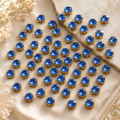 Image of Pack of 12 Buttons Diameter 25 mm,(1 inch) 4 Holed for Sewing and Art and Craft Round Buttons with 4 Holes| (Blue Kundan Stone)