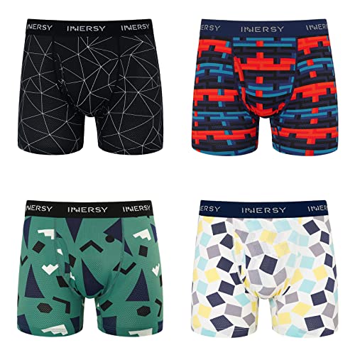 INNERSY Calzoncillos Boxer Hombre de Malla Colorida Ropa Interior Secado Rápido Boxers Pack de 4 (XL, Geometría Colorida) Cover
