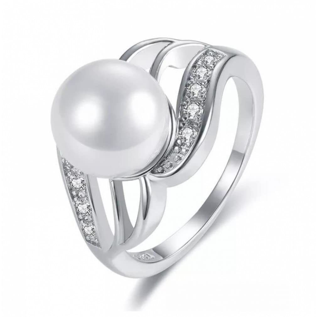 Zirkonia Perle Ring Sterling Silber 925 Schmuck Hohl geschnitzt Für Hochzeit Breite Ringe