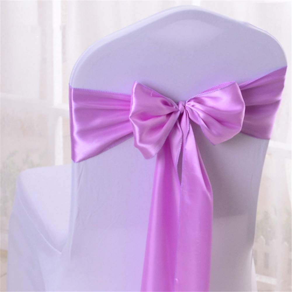 Elastische Stuhl-Schleifen mit Satinschleifen, für Hochzeiten, Partys, Dekorationen (Pink lila,50pcs)