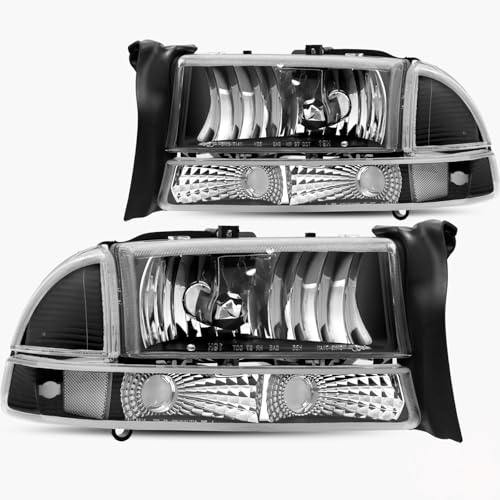 Bingbingmotor Headlight Assembly Replacement for 1997-2004 Dodge Dakota / 1998-2003 Dodge Durango Driver and Passenger Side Black Housing Clear Reflector