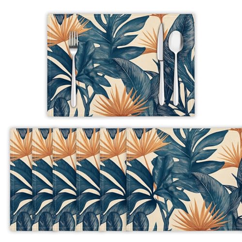 Manteles Individuales Elegantes 45 x 30 cm,4 Unidades - Hueco Planta Estética Hojas Mantel Individual Lavable,Resistente Calor,Antimanchas para Mesa de Cocina - Azul 2