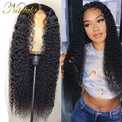 Nadula Brazilian Curly Virgin Human Hair 13×4 Lace Front Wigs For Women 100% Unprocessed Virgin Curly Human Hair Wig 130% Density With Baby Hair (16inch, Natural Color)