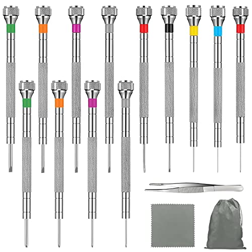 16 Pièces Tournevis Precision Réparation Outils Kit Horloger Avec Pincettes Chiffon Et Sac De Rangement, Jeu Petit Tourne Vis Horlogers Précision Reparation Montres Outil Pour Montre Lunettes Bijoux