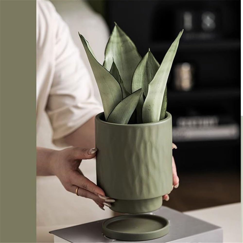 Doniczka Zielona ceramiczna donica na stół, z otworami drenażowymi, tekstura wypukłości, donica na rośliny, do dekoracji balkonu, salonu, sypialni, kuchni, ogrodu (3 rozmiary) Doniczki(Średni)