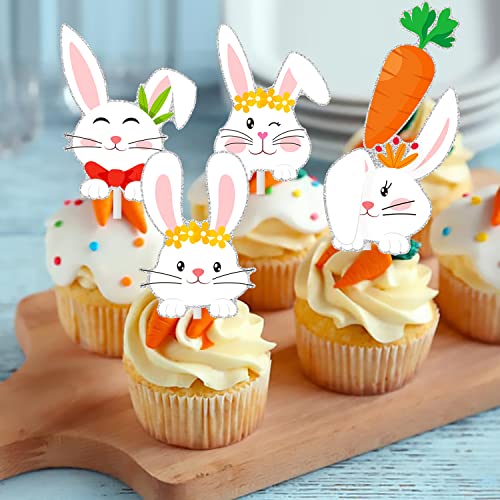 36Pcs Happy Easter Party Cupcake Toppers Decorations Easter Bunny Carrots Cupcake Toppers For Easter Spring Theme Birthday Party Supplies #TOP7