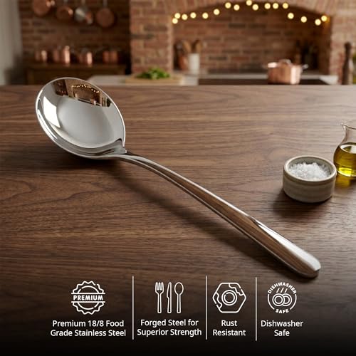 Image of Culinex 18 /8 Premium Stainless Steel 7 inch Small Soup Spoon Set of 6 | Dining Spoons for Soup, Curry & Dal | Silver Rustproof Tableware, Flatware Cutlery By thinKitchen