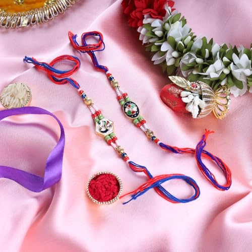 Image of Traditional Handmade Beaded Rakhi For Raksha Bandhan| Hand Bracelet For Brother| Wrist Band For Bhaiya & Bhabhi | Trendy Combination Designs Protective Thread Combo-Set Of 2