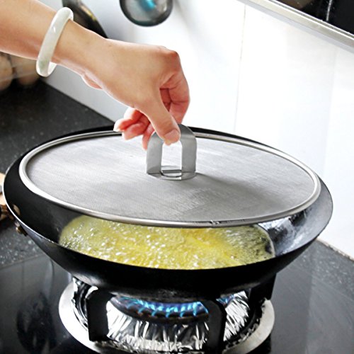 Antallcky 3 Pack Grease Splatter Screen For Frying Pan With Fold Flat Knob-Grease Splatter Guard Shield-No Cooking Oil Mess–No Burns–Ultra Fine Mesh Lids-Rust Free Stainless Steel- 9.8,11.5,13 Inch thumb #2