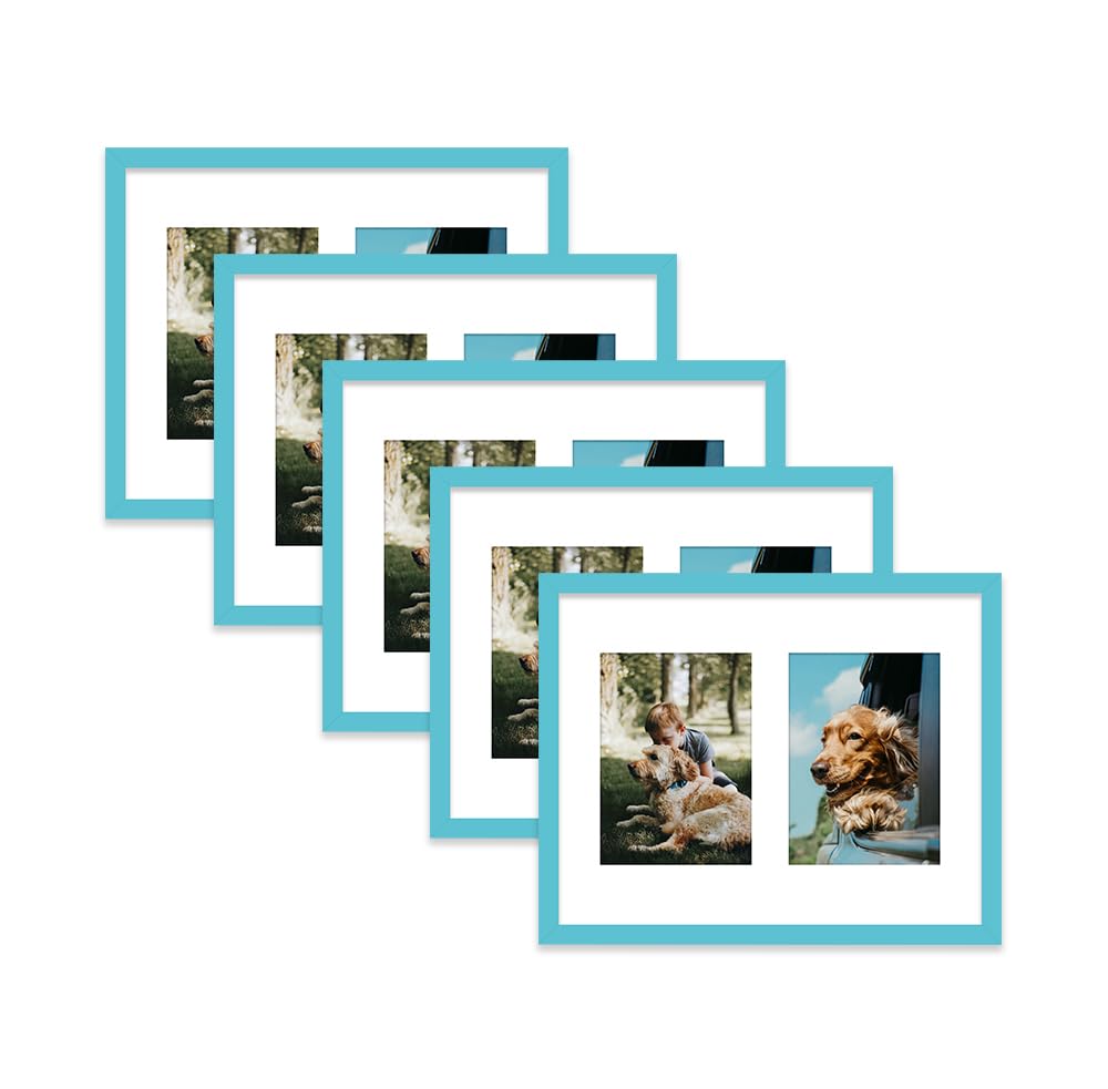 Turquoise Multi Photo Frame - Holds 2 x 7x5 Pictures, Family Collage Picture Frame for Wall Display, 14x11 Frame size, Set of 5