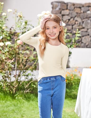 Arshiner 2 Packs Ribbed Knit Long Sleeve Shirts for Girls Soft Slim Fit Crewneck Casual Base Layer Tops Tees3