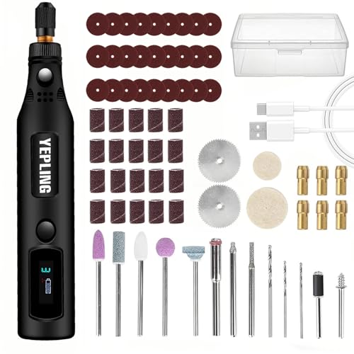 YEPLING Cordless Rotary Tool 3.7V Li-Ion 3 Speed Electric DIY Mini Polisher Kit with LED Screen 72 Pieces Accessories USB Cordless Multi-Tool Great for Light Small DIY Work