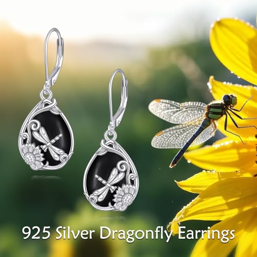 Dragonfly/Filigree Boho Black Onyx Earrings 925 Sterling Silver Black Onyx Dangle Drop Earrings Jewelry Gift for Women4