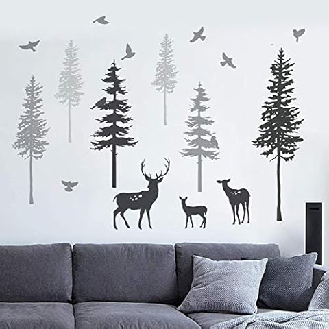 Runtoo Forest Animals Wall Sticker Tree Deer Family Wall Decals Kids Living Room Bedroom Nursery Wall Decor Cover