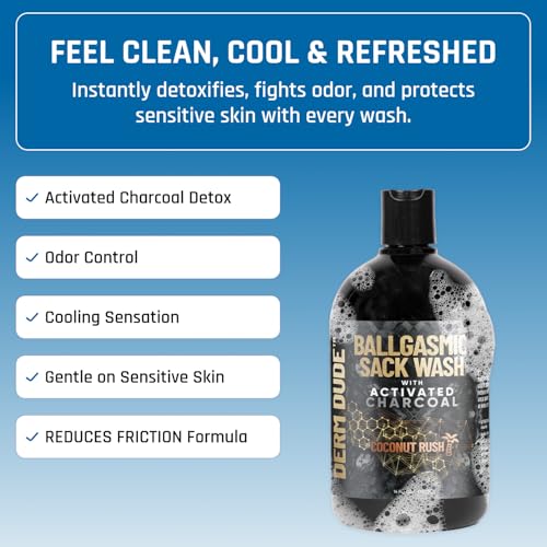 Image of Derm Dude BallGasmic Ball Wash for Men - Anti-Chafing Body Wash with Activated Charcoal for Private Parts | Groin Cleanser & Odor Control Shower Gel - Coconut Rush Scent, 16oz