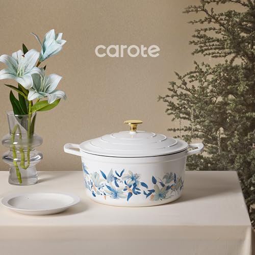 CAROTE 7QT Enameled Cast Iron Dutch Oven Pot with Lid, White & Blue by CAROTE - Used condition - Image 8