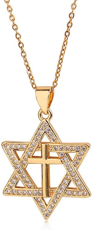 Collar de estrella de David para mujer, delicado collar con colgante de cruz pequeña, collar de estrella judía, collar de alas de ángel pequeñas,