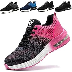 Tenis De Seguridad Dama Zapatos de Seguridad para Hombre Mujer Ligeras Colchón de Aire Zapatillas de Trabajo con Punta de Acero Transpirable Rosado A38