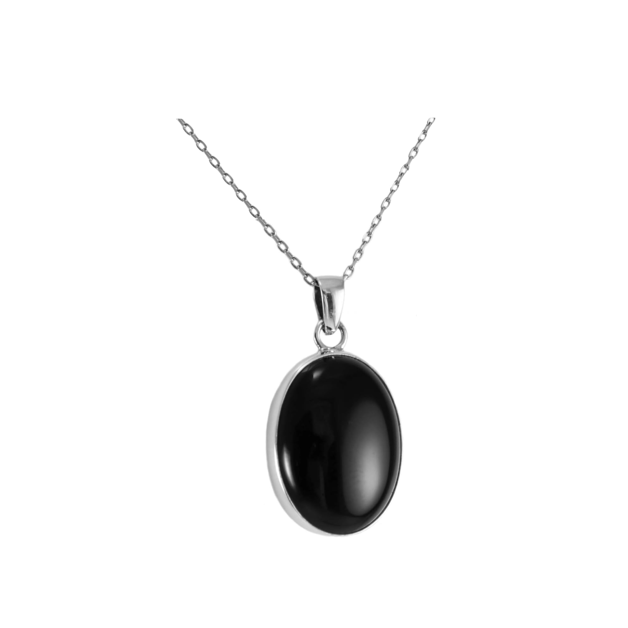 EchmeckEchmeck Sterling Silver Oval Black Onyx Handmade Small Pendant Necklace 40+5cm Chain for Women