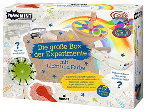 moses. PhänoMINT Die große Box der Experimente,Licht und Farbe entdecken,Experimentier-Set mit spektakulären optischen Täuschungen für clevere Kids,Lernspielzeug Kinder,30341,Mehrfarbig, Mittel
