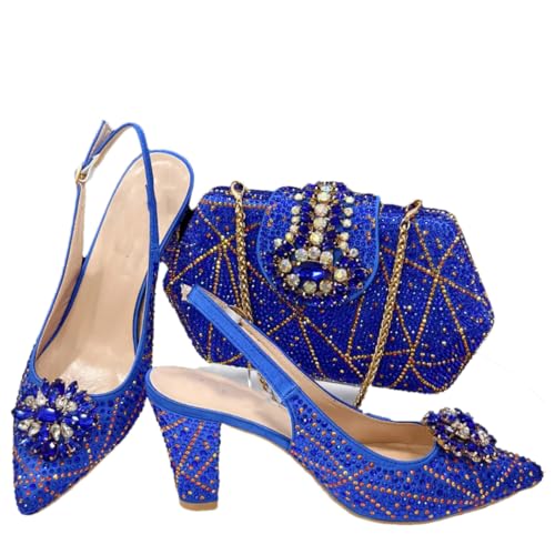 Wjnvfioo African Shoes and Bag Matching Set Gold Women Wedding Evening Shoes and Bag Set