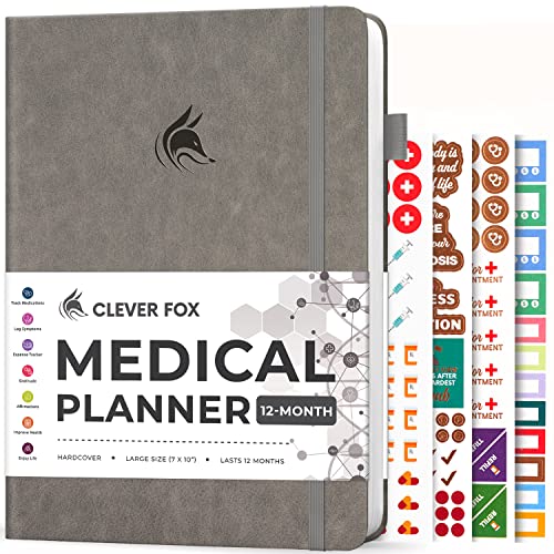 Clever Fox Large Medical Planner 12-Month – Medical Notebook, Health Diary, Wellness Journal & Logbook to Track Health – Self-Care Medical Journal – 12 Months, Undated, 7″ x 10.5″ (Gray)