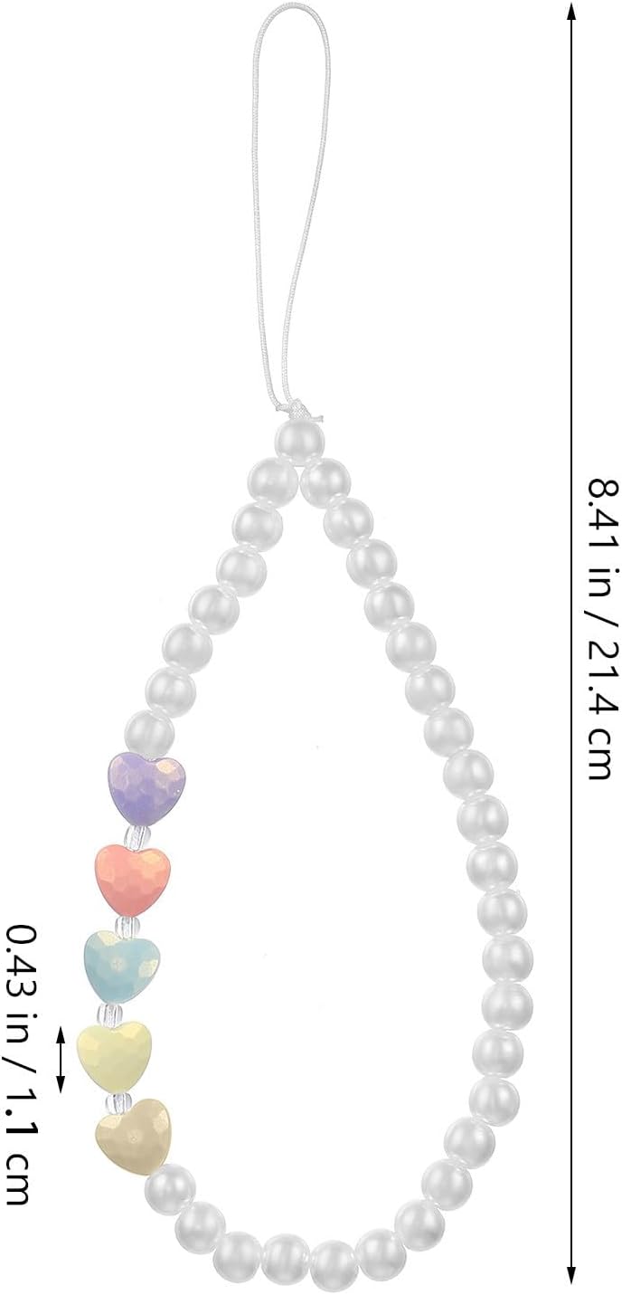 2pcs Beaded Phone Lanyard Pearl Heart Cellphone Wrist Strap for Women image 2
