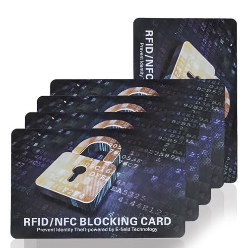 Tqsbeyah RFID Blocking Card, Contactless Bank Debit Credit Card Passport Protector, One Blocked Card Protects Entire Wallet Purse, ID/IC ATM Card Blocking for Wallet Protection(5 Pack)