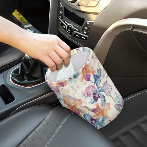 Image of Vintage Floral Car Garbage Can Mini Trash Bin Organizer Storage Bag Waterproof Portable Men Accessory Car Decor