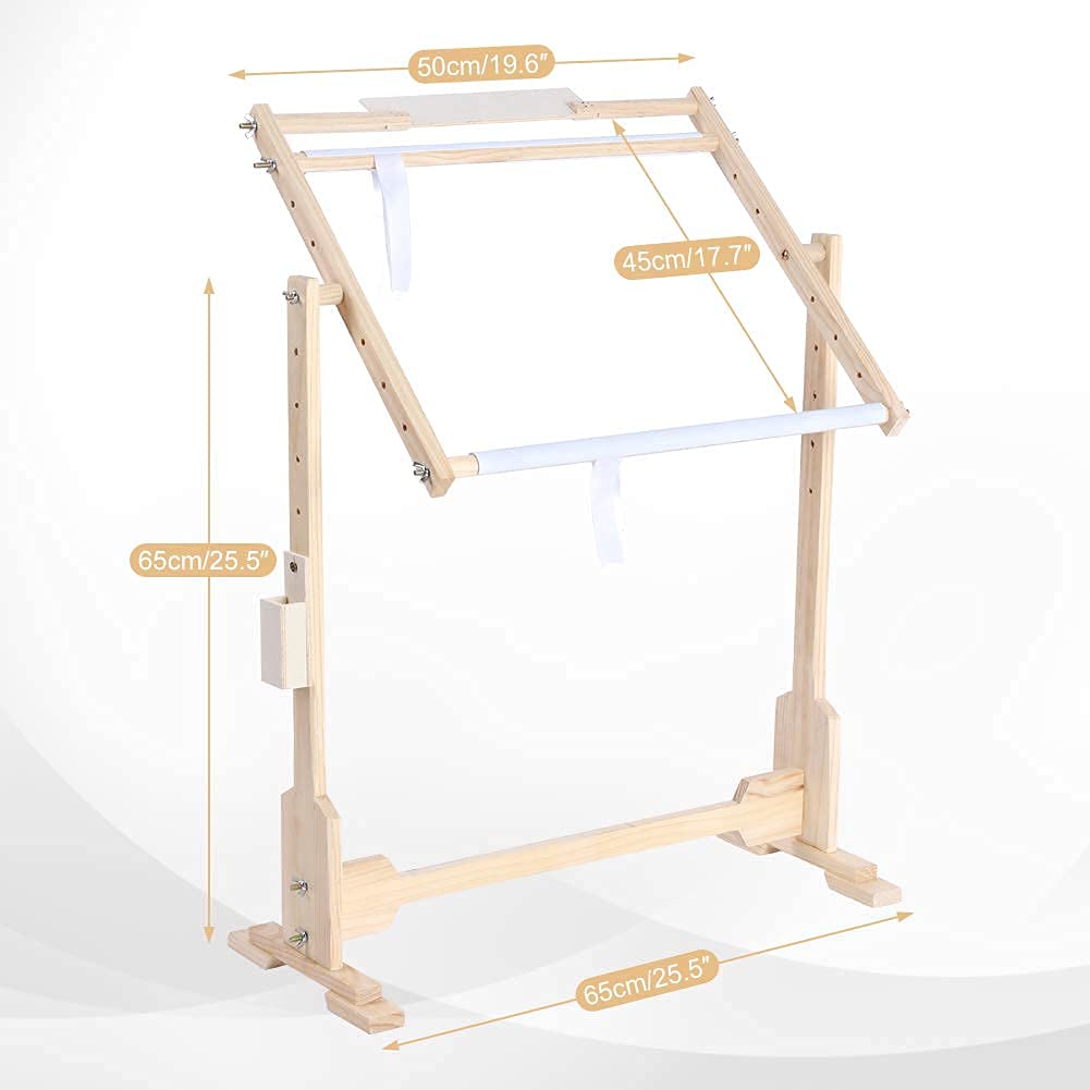 Bastidor Punto de Cruz Bastidor de Pie 9 CT, Soporte de Piso de Punto de Cruz Ajustable Bastidor de Pie de bordar Punto de Cruz de Madera Soporte Bordado Pintura Sobre Seda 50cm