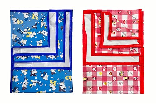 Image of EcoSoft Plastic Sheet,PVC Sheet for Kids,Rubber Sheet for Babies,Bed Wetting Protector(90 x 135 cm) (Blue Alphabet & Pink Good Day)