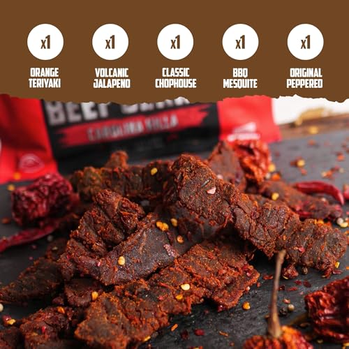 Image of Beef Jerky Variety Pack | 5 Flavors & Up to 36g Protein Per Bag | Exceptionally Tender, Bold Flavors, USA Made, High Protein Carnivore Snacks | Jerky Gifts, Unique Gifts for Him (5 Bags)