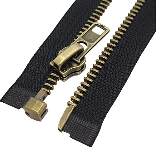 Image of MebuZip #8 27 Inch Antique Brass Separating Jacket Zipper for Men (27 inch RH) | Right Handed Zipper Heavy Duty Metal Zippers for Sewing Men's Jackets Coats