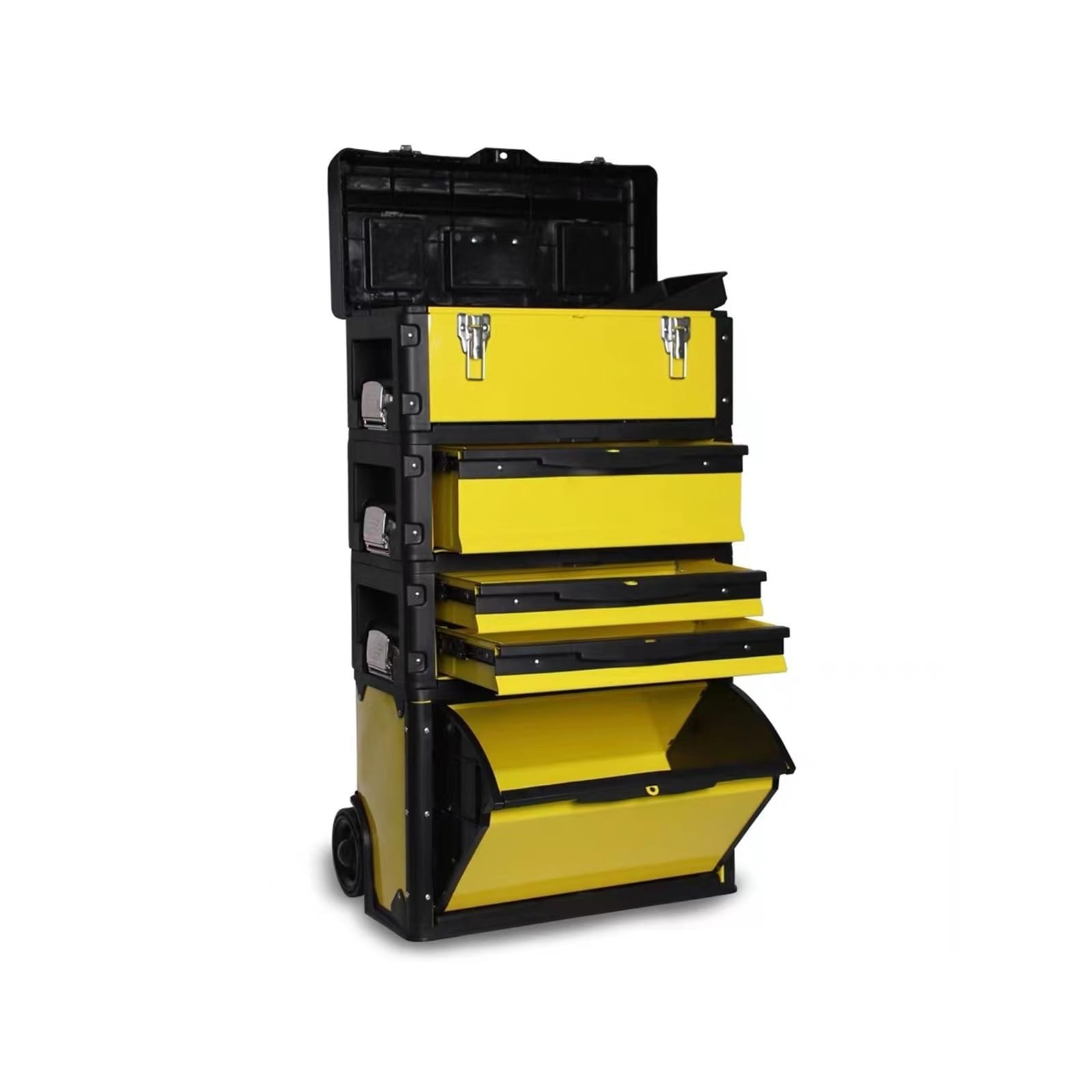 Fzl02068lm Yellow Tool Case Toolbox Four-Layer Combination Rolling Work Centre With Pull Handle Detachable Multifunctional 4 Level Workstation Storage Solution(Yellow)