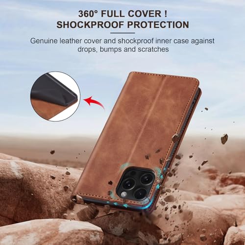 Image of Jasonyu Flip Wallet Case for iPhone 15 Pro Max,Brown