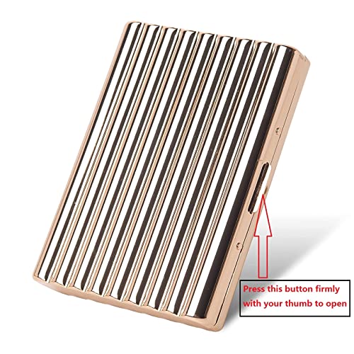 Image of Retro Metal Cigarette Case - Women and Men ，Portable Pocket Carrying Cigarette Box Case-Double Sided Spring Clip Open Pocket，Holds 18 Regular Size Cigarettes for 100mm Cigarettes (Gold)