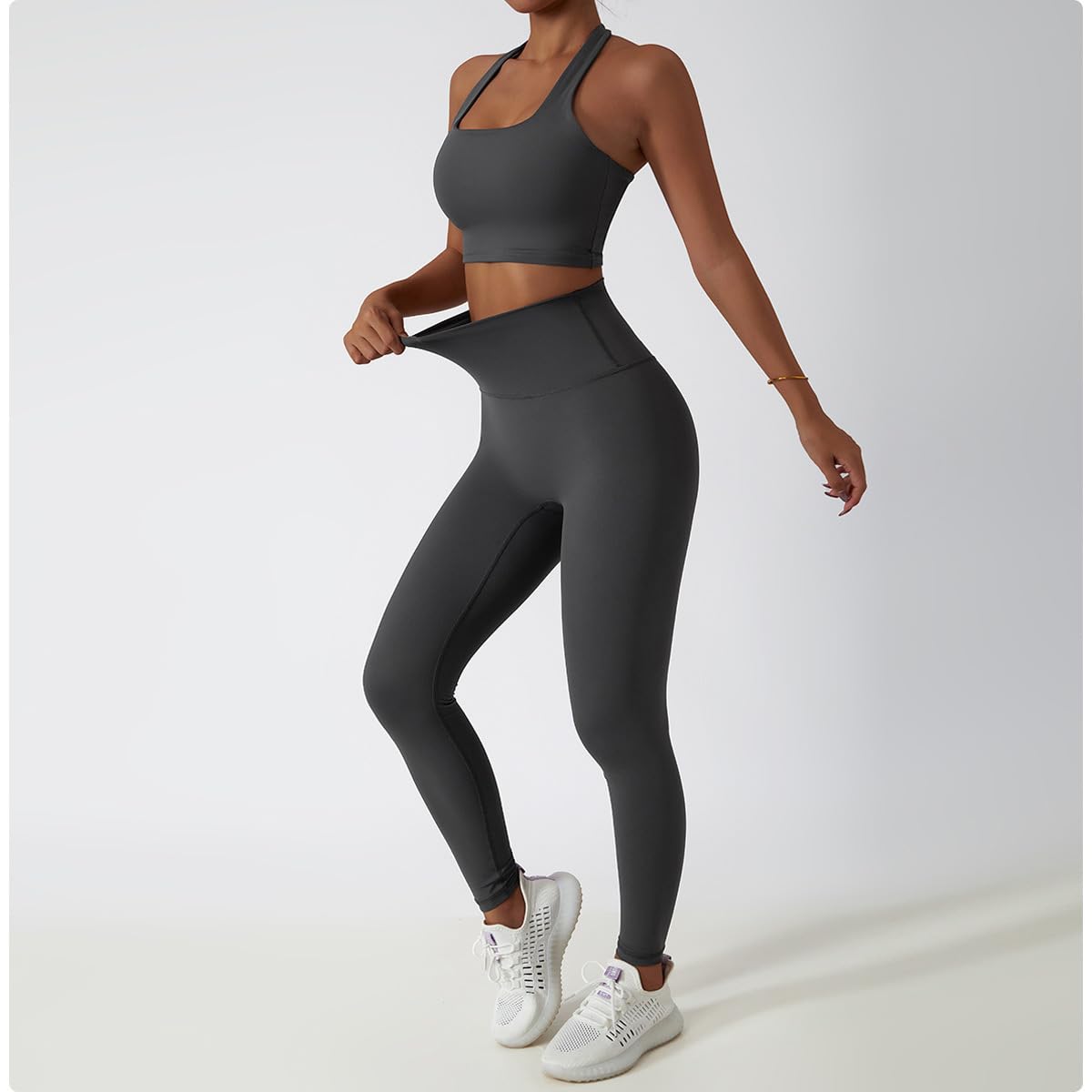 Ensemble de survêtement deux pièces pour femme - Veste à manches longues et fermeture éclair - Legging taille haute - Ensemble d'entraînement