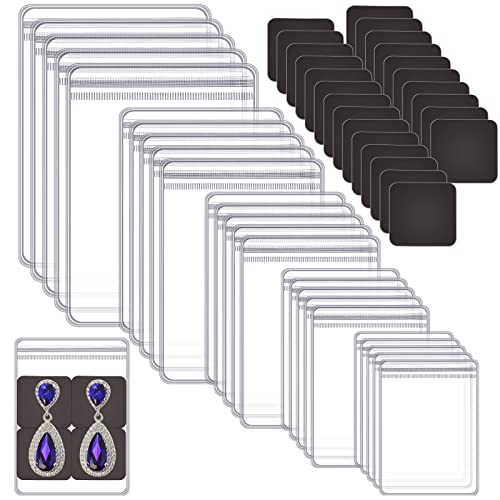 Sureio 200 Pcs Anti Tarnish Strips with Clear Plastic Jewelry Bags Sets 100 Assorted Size Transparent Jewelry Storage Bags and 100 Anti Tarnish Strips for Packaging Rings Earrings