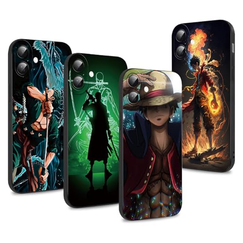 PBNDJVG 4 Confezioni Manga Character Custodia per iphone 16 6.1 pollici, Anime Zoro Gear 5 Sun God Nika Motivo Antiurto Protezione Della Lente Case TPU Silicone Cover, 02