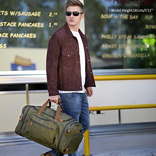 Plambag Travel Duffle Bag with Shoe Compartment 60L Canvas Duffel Overnight Weekend Bag(Army Green)