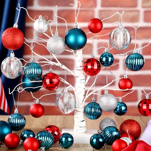 Image of Lunmon 64 Pcs Red Blue and Silver Christmas Ornaments Patriotic Xmas Balls