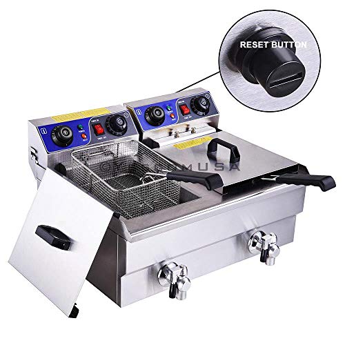 Heavy Duty Stainless Steel Commercial Deep Fryer Dual Tank 23.4L 3000W For Cooking