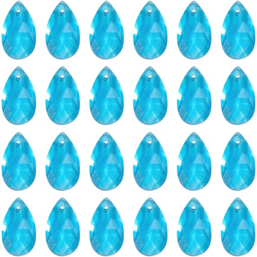 SOFPLATE 1 Box 40pcs Tear Drop Crystal Beads Blue Glass Teardrop Beads Clear Pear Waterdrop Rain Shaped Chandelier Birthstone Charm for jewellery Making Charms Earring Bracelet Diy Suncatcher Lamp Dec