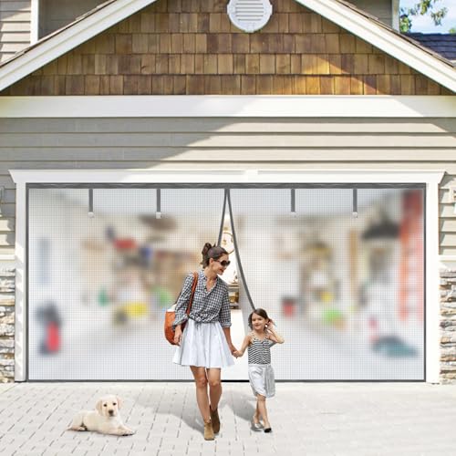 Image of Garage Door Screen for 1 Car Garage,9x7Ft Heavy Duty Magnetic Garage Screen,Durable Nylon Screen Door Mesh,Tear-Resistant, Pet and Kid Friendly Door Screen,Silver Grey
