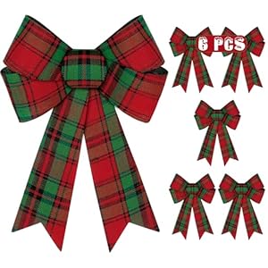 Heartome 6 Stück Weihnachtsschleifen Rot Grün Karomuster