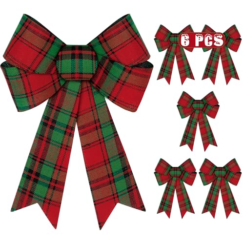 Heartome 6 Stück Weihnachtsschleifen Rot Grün Karomuster