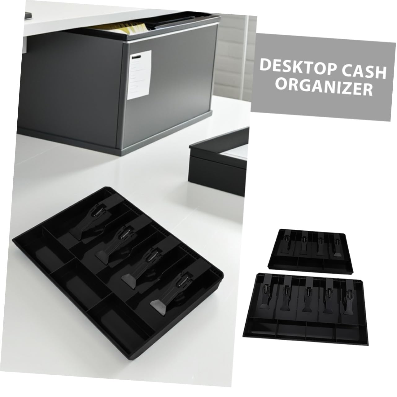 2 Pezzi Organizer Scrivania con Vassoi e Scomparti Multipli Cassetto Contanti con Clip per Banconote e Monete Versatile per Soldi e Accessori Design Resistente e Funzionale