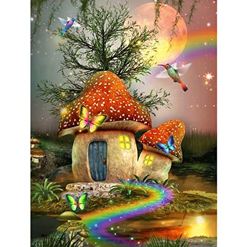 MXJSUA Diamond Painting Kits for Adults, Mushroom Hummingbird Butterfly Creek Diamond Art Paintings Kits for Beginners, 5d Round Full Drill Diamond Painting Kits, Bead by Numbers Kits 12x16 inch