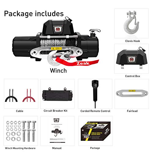 ZEAK 12000lb. Electric Truck Winch Synthetic Rope, Waterproof Off Road, for Truck SUV, with Wirless Remote - Thumbnail 6